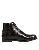 Dolce & Gabbana Dark Brown Leather Lace Up Short Boots Shoes